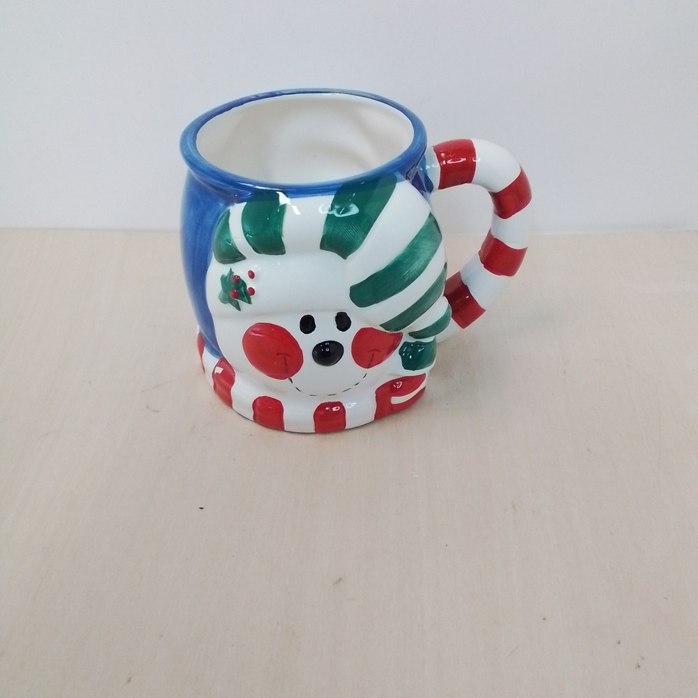 Christmas Snowman Mug Candy Cane Handle Holiday‎ Winter Drinkware